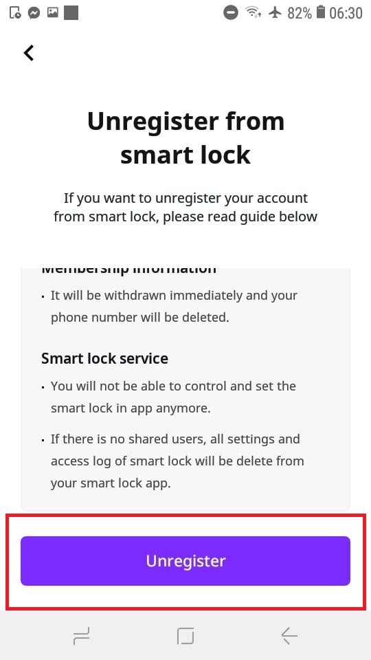 SHP-A30 How to unregister account from smart lock